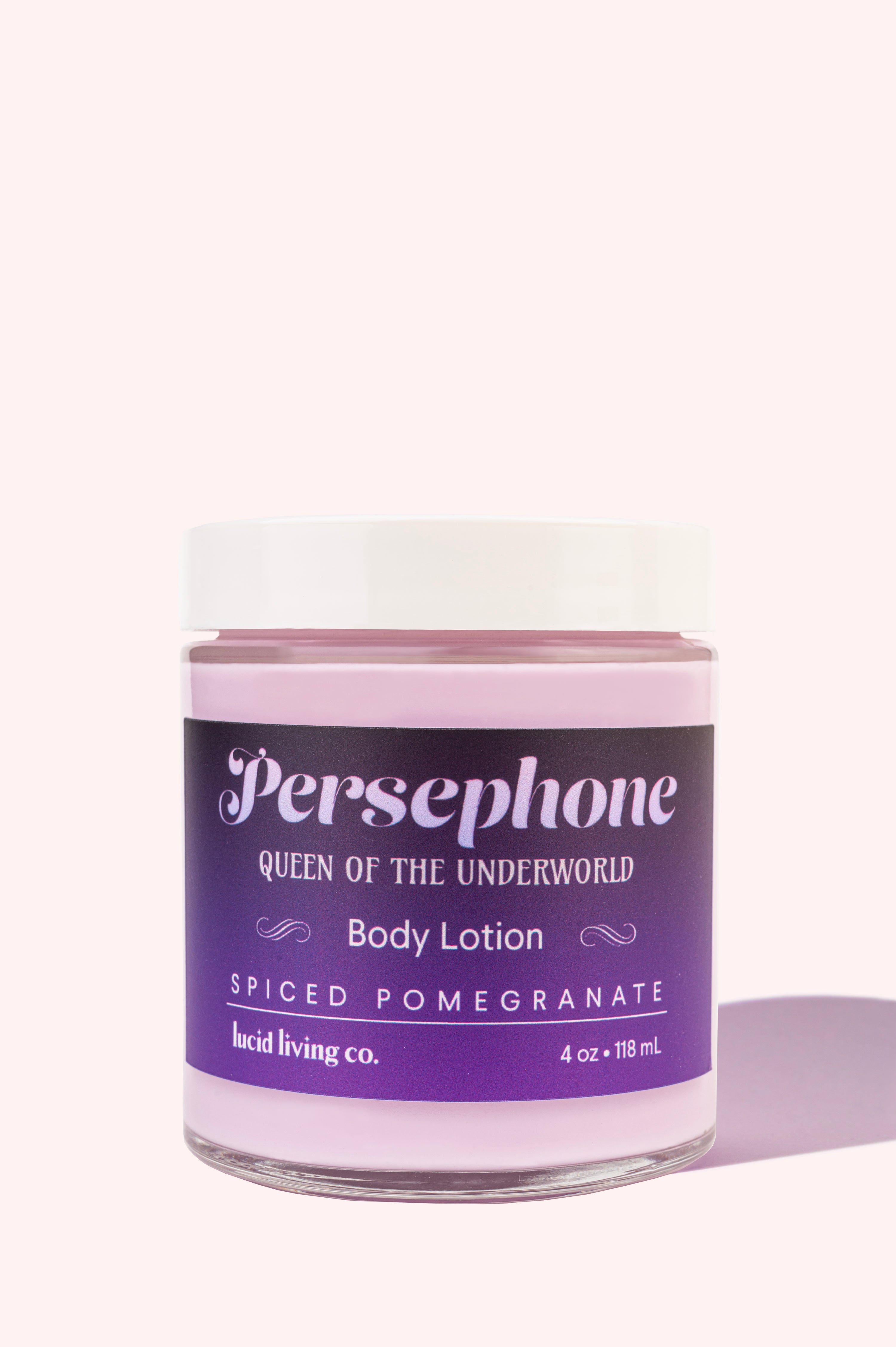 PERSEPHONE Body Lotion in a jar with spiced pomegranate scent, hydrating formula with vegan olive squalane.