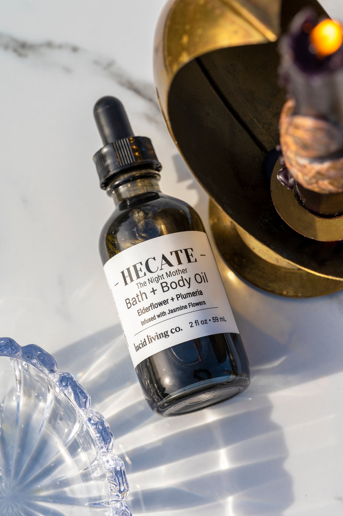 HECATE &quot;The Night Mother&quot; Bath &amp; Body Oil with elderflower and plumeria for nourishing, glowing skin.
